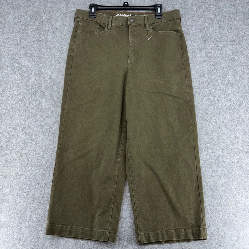 Eddie Bauer Slightly Curvy High Rise Wide Leg Crop Pants Olive Green Womens 16